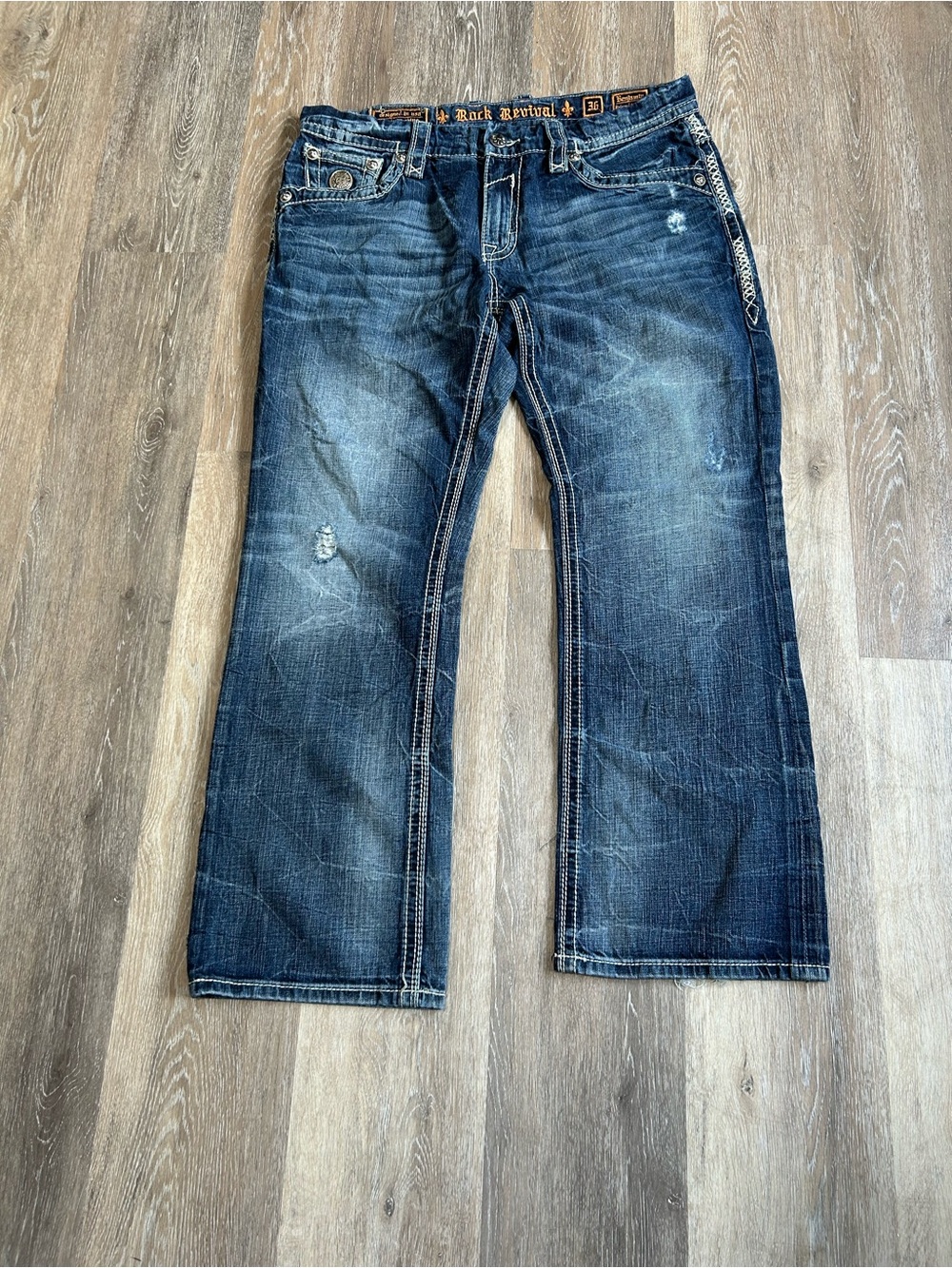 Rock Revival Men's Dark Blue Flared Straight Jeans